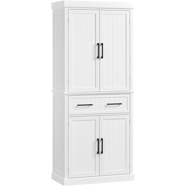 Distressed white online pantry cabinet